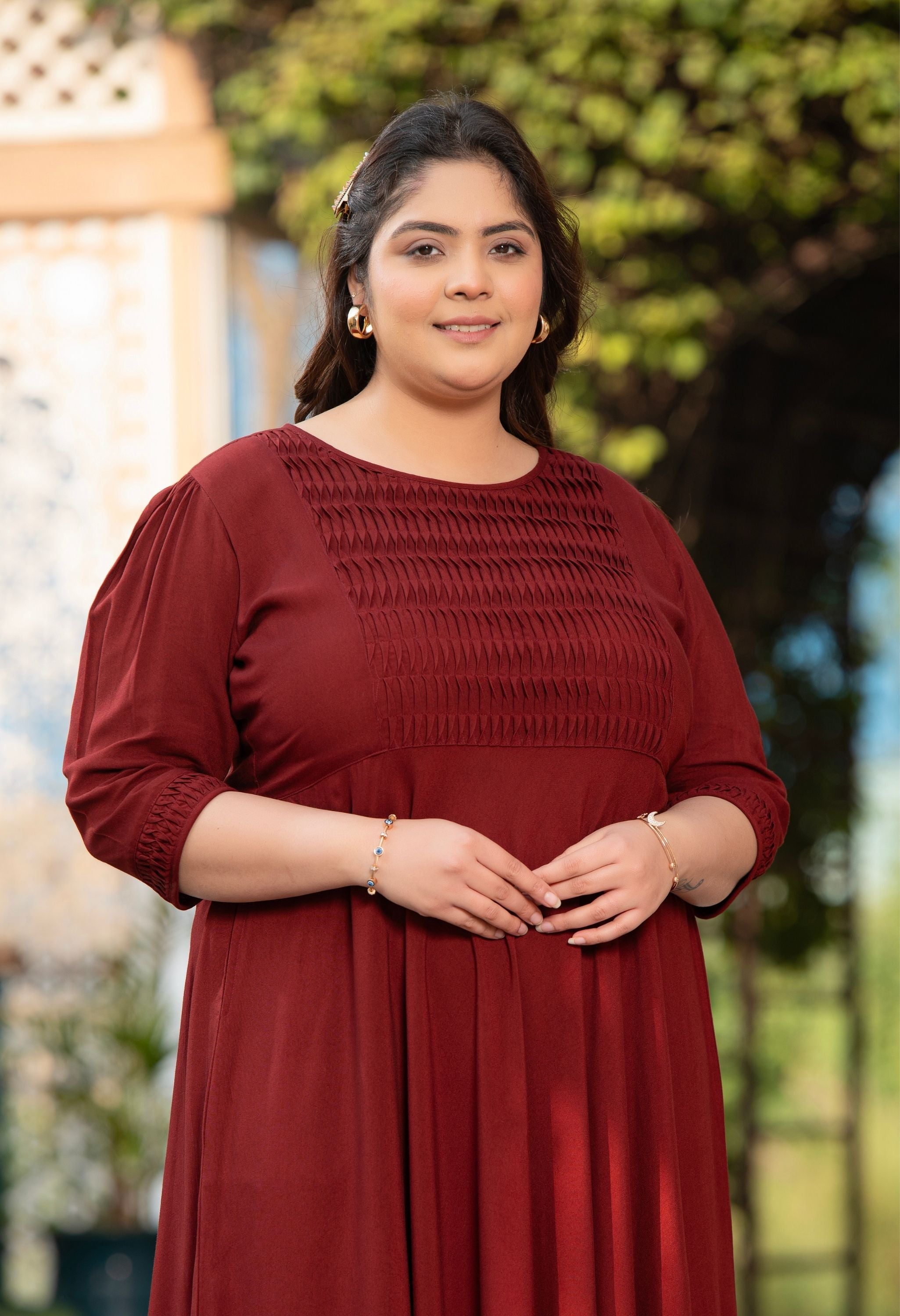 Plus Size Rich Rust Rayon Pintuck Dress