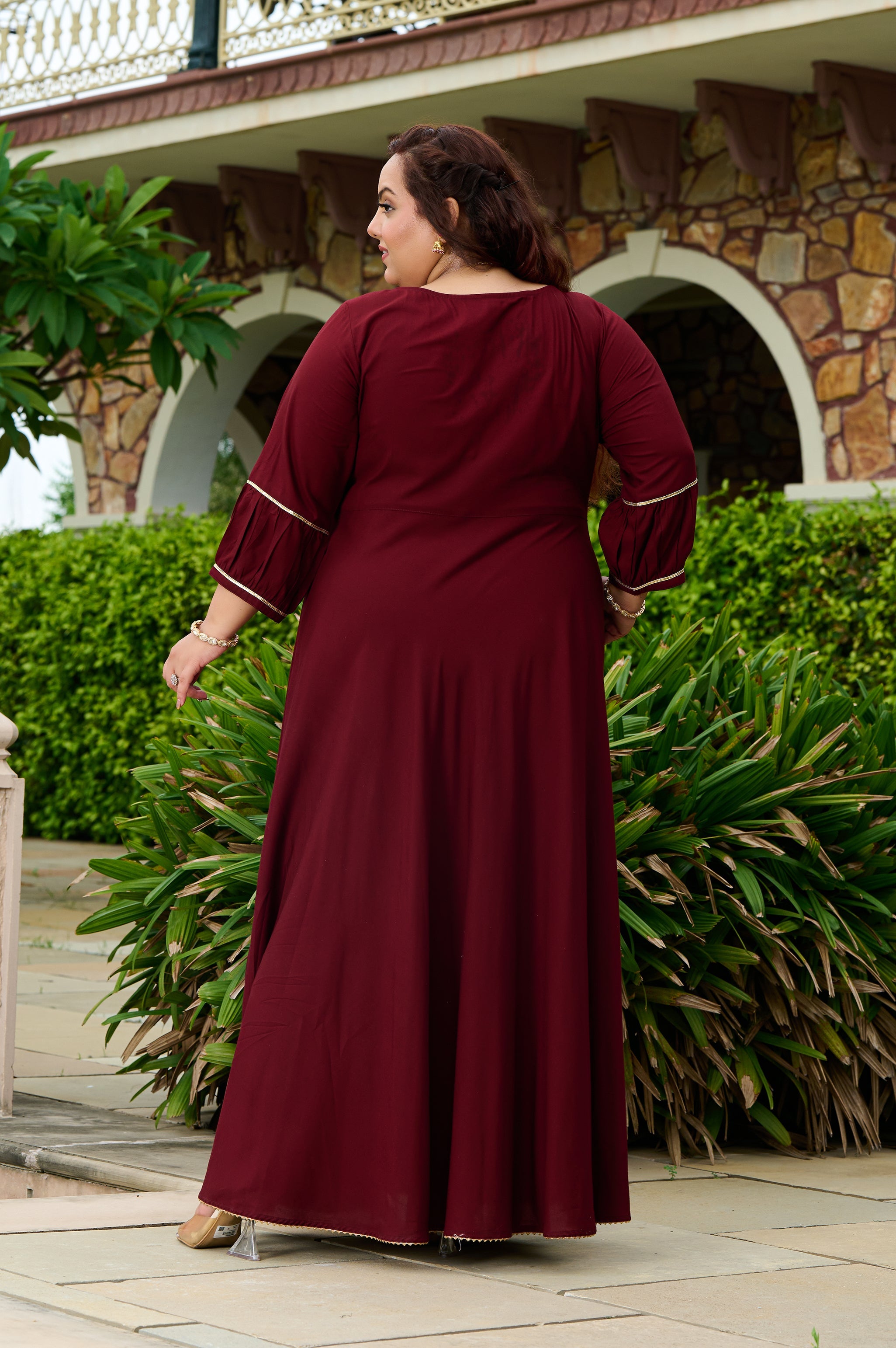 Plus Size Gulnaar Rust Anarkali Set with Sequin Work Dupatta