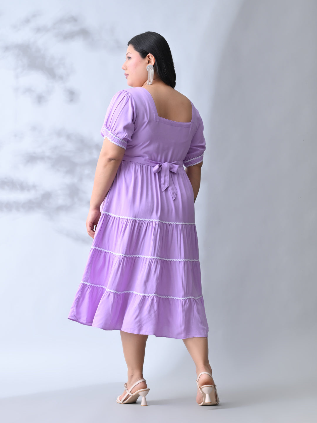 Lilac Dream Dress with White Contrast Lace & Flowy Silhouette