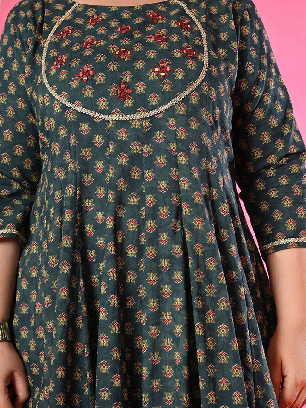 Plus Size Mehreen Blue Printed Anarkali Set with Rust Dupatta