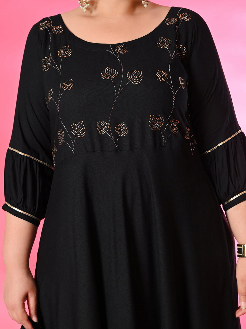 Plus Size Zehra Black Anarkali Kurta Set with Embellished Dupatta
